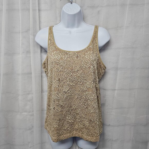 Chico's Tank Y2K Tan Floral Lace Mesh Whimsigoth Fairy 2 (L) - Picture 1 of 10